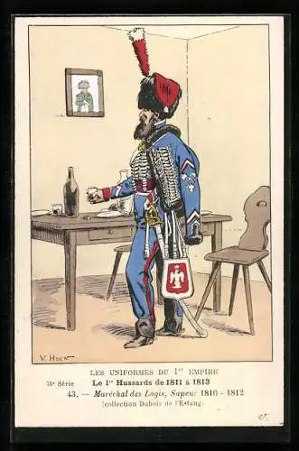 Künstler-AK Le 1er Hussards de 1811 à 1813, Maréchal des Logis, Sapeur 1810-12