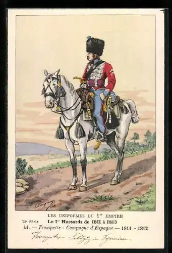 Künstler-AK Le 1er Hussards de 1811 à 1813, Trompette, Campagne d`Espagne 1811-12