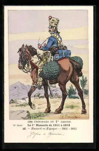 Künstler-AK Le 1er Hussards de 1811 à 1813, Hussard en Espagne 1911-12