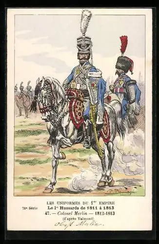 Künstler-AK Le 1er Hussards de 1811 à 1813, Colonel Merlin 1812-13