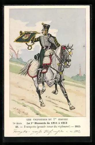 Künstler-AK Le 1er Hussards de 1811 à 1813, Trompette, grande tenue du règlement 1813