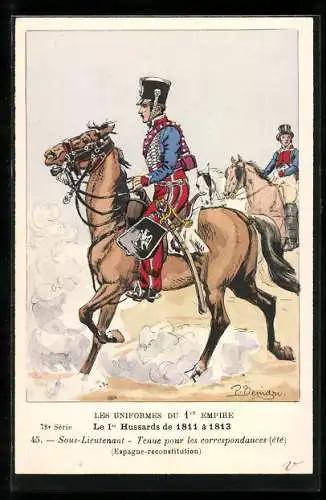 Künstler-AK Le 1er Hussards de 1811 à 1813, Sous-Lieutenant, tenue pour les correspondances