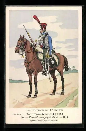 Künstler-AK Le 1er Hussards de 1811 à 1813, Hussard, compagnie d`élite 1813