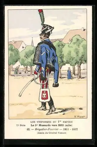 Künstler-AK Le 1er Hussards vers 1810, Brigadier-Fourrier 1811-12