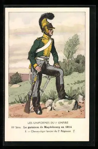 Künstler-AK La garnison de Magdebourg en 1814, Chevau-léger lancier du 2e Régiment