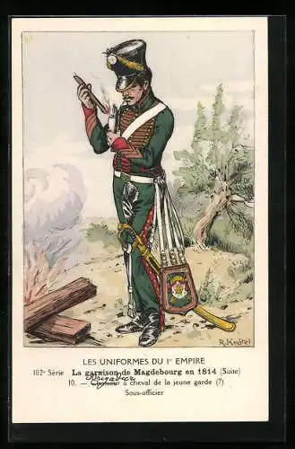 Künstler-AK Le garnison de Magdebourg en 1814, Chasseur à cheval de la jeune garde, Sous-officier