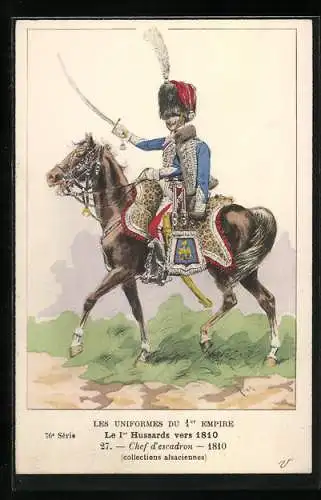 Künstler-AK Le 1er Hussards vers 1810, Chef d`escadron 1910