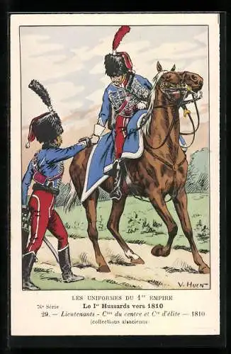 Künstler-AK Le 1er Hussards vers 1810, Lieutenants, Companies du centre et d`élite 1810