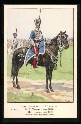 Künstler-AK Le 1er Hussards vers 1810, Colonel vers 1810