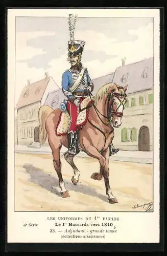 Künstler-AK Le 1er Hussards vers 1810, Adjudant, grande tenue