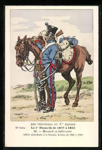 Künstler-AK Le 1er Hussards de 1807 à 1810, Hussard en habit-veste