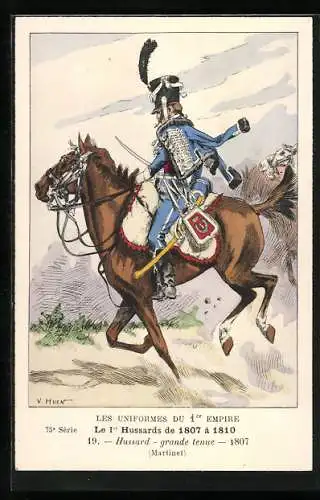 Künstler-AK Le 1er Hussards de 1807 à 1810, Hussard, grande tenue 1807