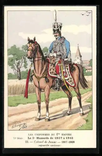 Künstler-AK Le 1er Hussards de 1807 à 1810, Colonel de Juniac, 1807-08