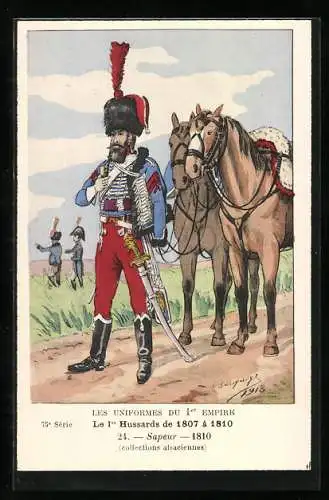 Künstler-AK Le 1er Hussards de 1807 à 1810, Sapeur, 1810