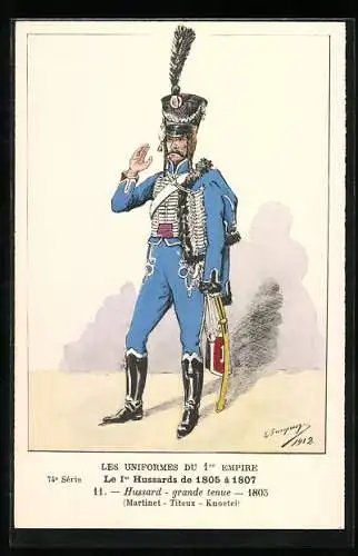 Künstler-AK Le 1er Hussards de 1805 à 1807, Hussard, grande tenue 1805