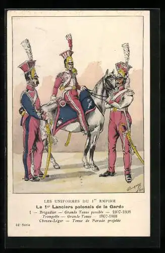 Künstler-AK Le 1er Lanciers polonais de la Garde, Brigadier 1807-08, Trompette 1807-08, Chevau-Léger