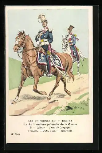 Künstler-AK Le 1er Lanciers polonais de la Garde, Officier, tenue de campagne, trompette, 1809-14