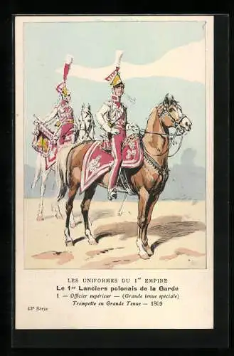 Künstler-AK Le 1er Lanciers polonais de la Garde, Officier supérieur, Trompette en Grande Tenue 1809