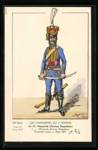 Künstler-AK Le 13e Hussards, Hussards Jérome Napoléon, première tenue 1813