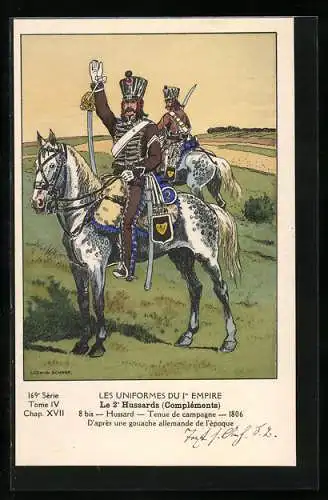 Künstler-AK Le 2e Hussards (Compléments), Hussard, tenue de campagne 1806