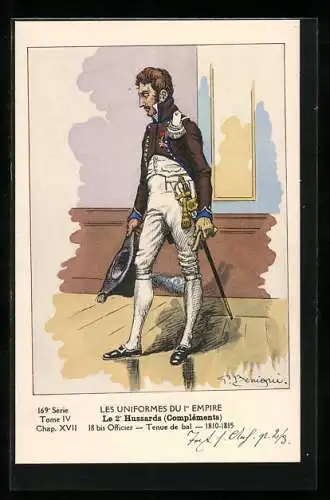 Künstler-AK Le 2e Hussards (Compléments), Officier, Tenue de bal 1810-15