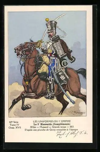 Künstler-AK Le 2e Hussards (Compléments), Hussard, grande tenue 1813