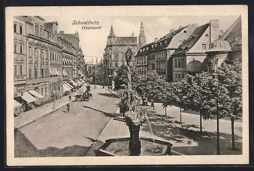 AK Schweidnitz, Brunnen am Obstmarkt