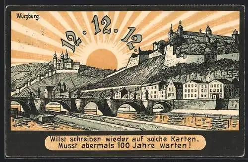 Künstler-AK Würzburg, Festung Marienberg, Kurioses Datum 12.12.1912