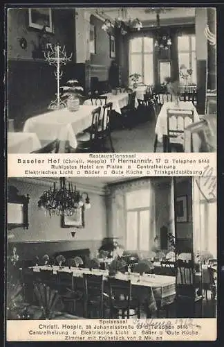 AK Cöln, Christliches Hospiz Hotel Baseler Hof, Hermannstrasse 17 und Johannisstrasse 39