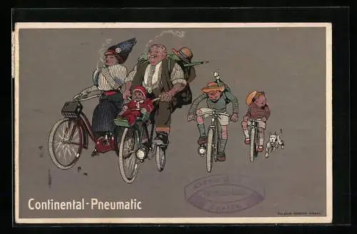 Künstler-AK Continental-Pneumatic, Familie auf Fahrrädern beim Ausflug