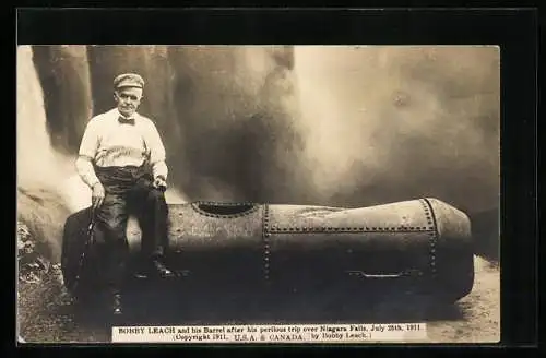 AK Bobby Leach and his Barrel after his perilous trip over Niagara Falls, 1911, Wasserfall, Exzentriker