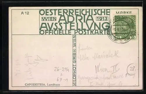 Künstler-AK H. Kalmsteiner: Wien, Österreichische Adria Ausstellung 1913, Capodistria Landhaus