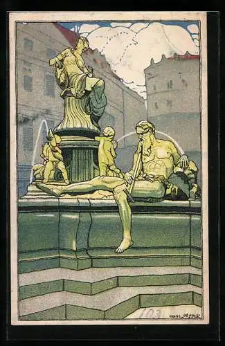 Künstler-AK sign. Franz Süsser, Kilophot Nr. 103: Wien, Donner-Brunnen