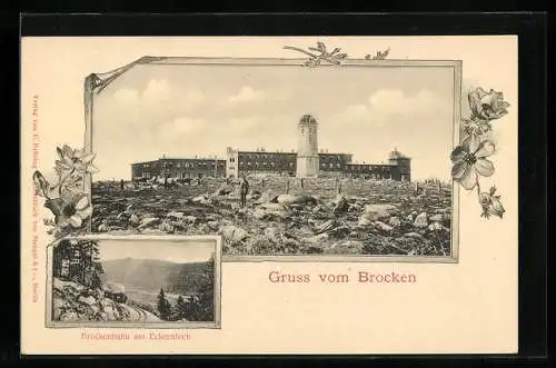 AK Brocken, Brockenbahn am Eckernloch, Brockenhotel, Ganzsache 5 Pfennig