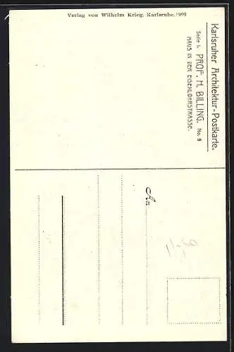 AK Karlsruhe, Haus in der Eisenlohrstrasse, Architekt Prof. H. Billing, Karlsruher Architektur-Postkarte