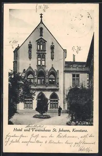 AK Konstanz, Hotel und Vereinshaus St. Johann mit Anlagen