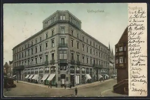 AK Augsburg, Riedingerhaus mit Strassen, Kiosk