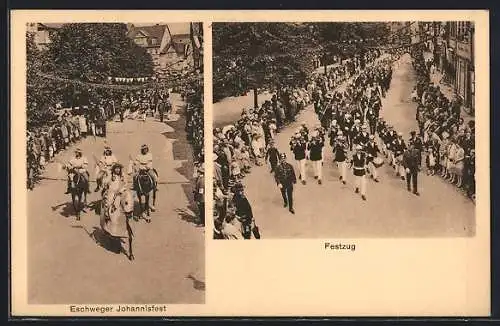 AK Eschwege, Johannisfest, Festzug mit Orchester und Reitern aus der Vogelschau, Schutzmänner