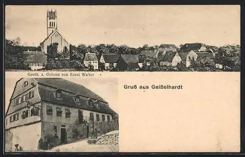 AK Geisselhardt, Gasthaus zum Ochsen Ernst Walter, Ortspanorama mit Kirche