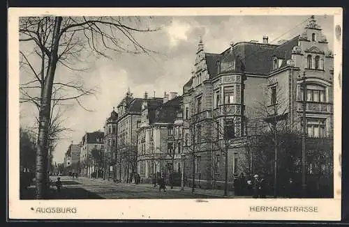 AK Augsburg, Hermanstrasse mit Prachtvillen