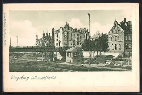 AK Augsburg, Bahngleise an der Bismarckbrücke