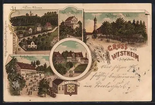 Lithographie Westheim /Schwaben, Kurhaus Westheim, Villen-Colonie, Tyrolerhaus