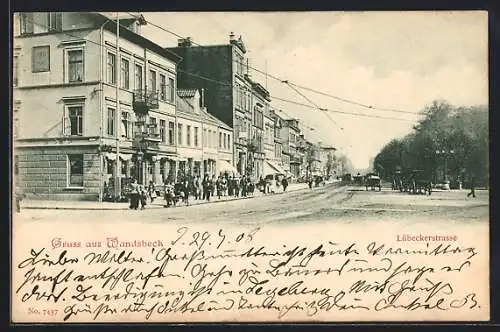 AK Hamburg-Rahlstedt, Café und Passanten in der Lübeckerstrasse