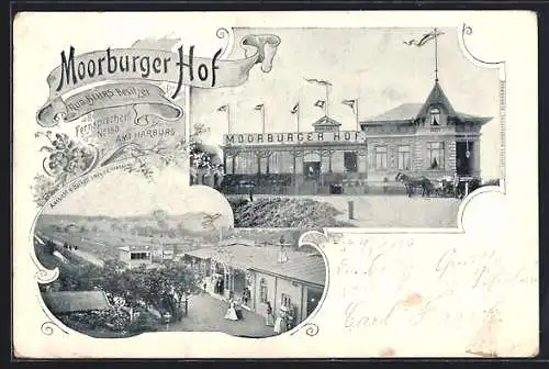 Lithographie Hamburg-Moorburg, Moorburger Hof, Bes. R. Behrs