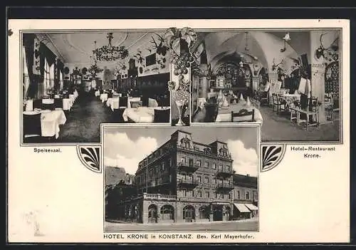 AK Konstanz, Hotel Krone, Speisesaal und Restaurant