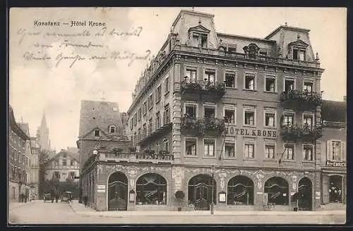 AK Konstanz, Hotel Krone mit Strassenpartie