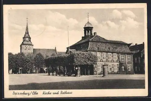AK Boizenburg /Elbe, Ortspartie mit Kirche und Rathaus