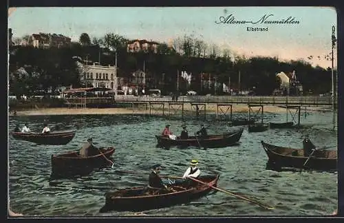 AK Hamburg-Neumühlen, Blick über Ruderboote zum Elbstrand