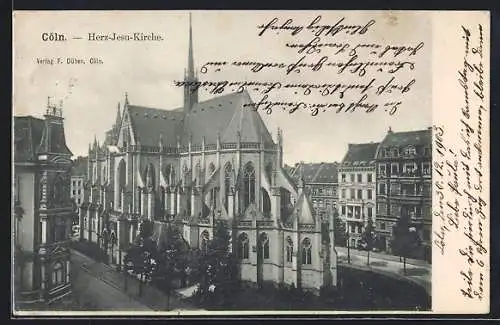 AK Köln-Neustadt, Herz-Jesu-Kirche mit Strasse aus der Vogelschau