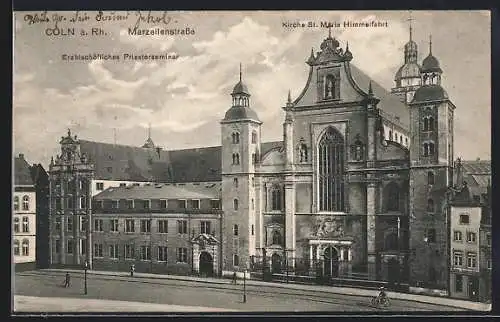 AK Cöln a. Rh., Marzellenstrasse mit Priesterseminar u. Kirche Maria Himmelfahrt